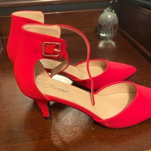 Forever Red Nubuck ankle strap low heel pumps size 8.5